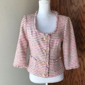 🔥Trina Turk Pink and Gold Tweed 4 Button Blazer🌺